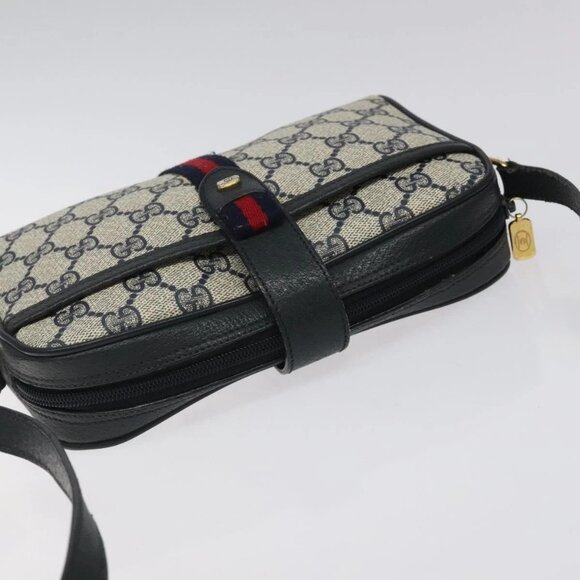 GUCCI GG Supreme Sherry Line Shoulder Bag PVC Navy Red - Picture 8 of 16